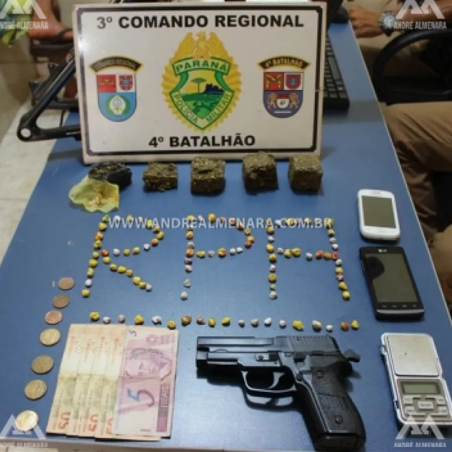 POLÍCIA MILITAR PRENDE JOVEM COM ARMA DE BRINQUEDO, DROGAS E QUADRO DE BICICLETA.
