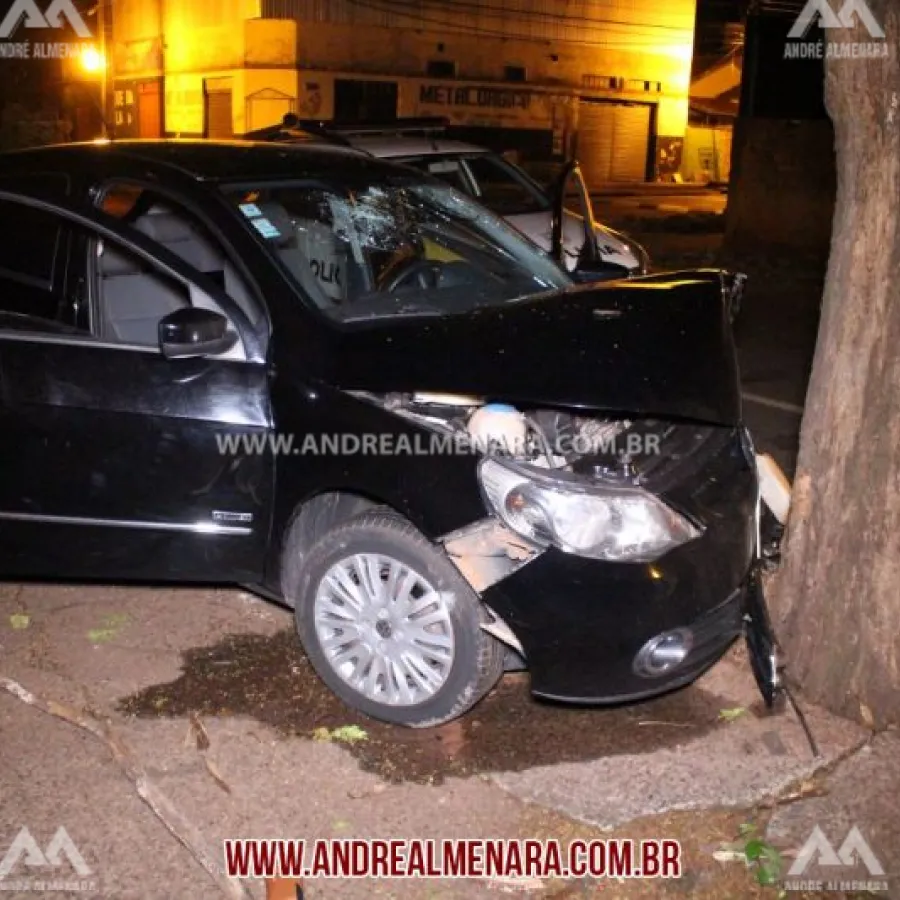 Bandidos batem carro em árvore e abandonam com munições e televisão
