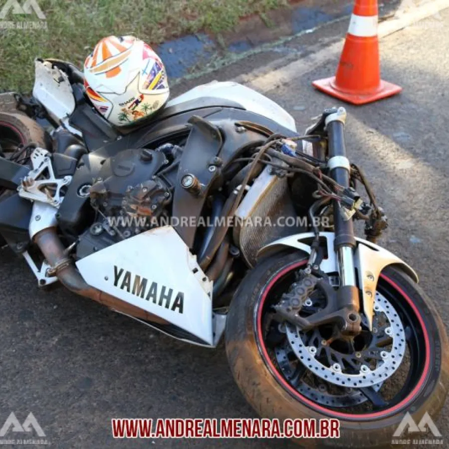 Homem fica em estado grave depois de cair de moto esportiva na rodovia em Mandaguaçu