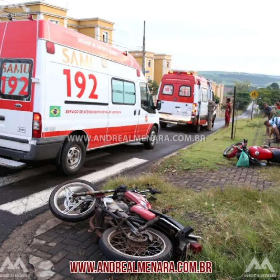 Três pessoas ficam feridas em acidente com motociclistas em Maringá