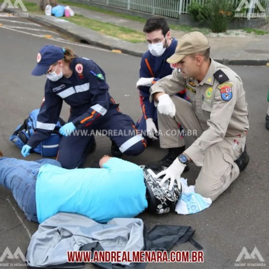 Mulher e motociclista ficam feridos em acidente em Maringá