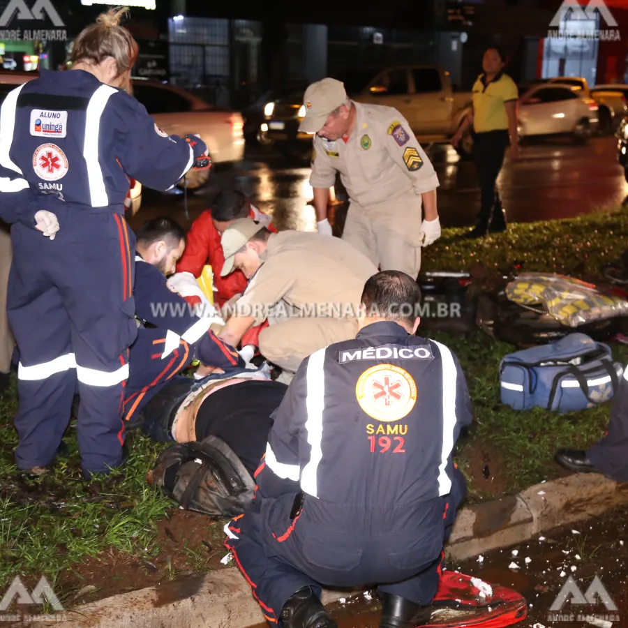 Entregador de pizza fica ferido em acidente ocorrido na Colombo