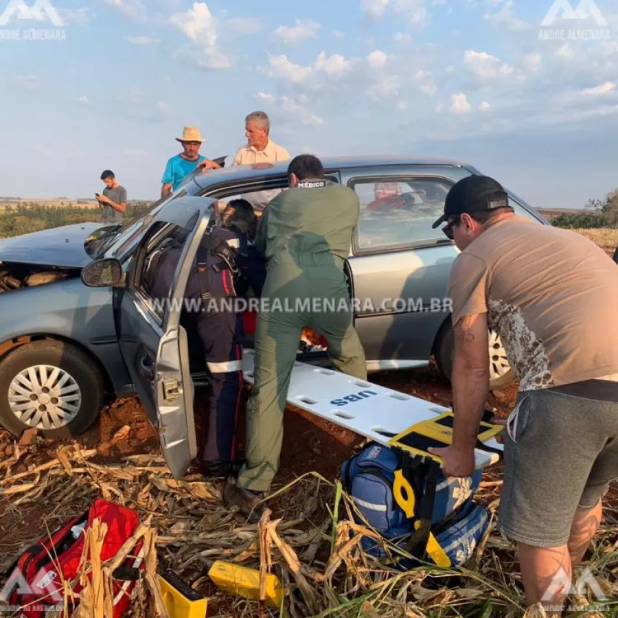 Equipe aérea do Samu Maringá resgata mulher que sofreu acidente em Ivatuba