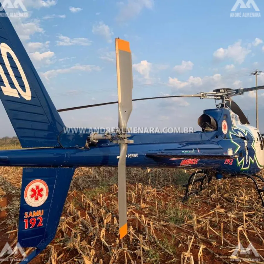 Equipe aérea do Samu Maringá resgata mulher que sofreu acidente em Ivatuba