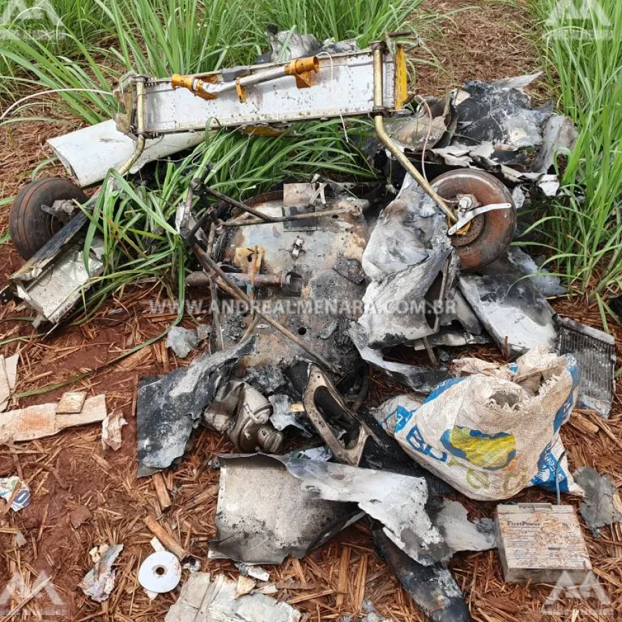 Avião furtado em Iguatemi é encontrado queimado em estrada rural