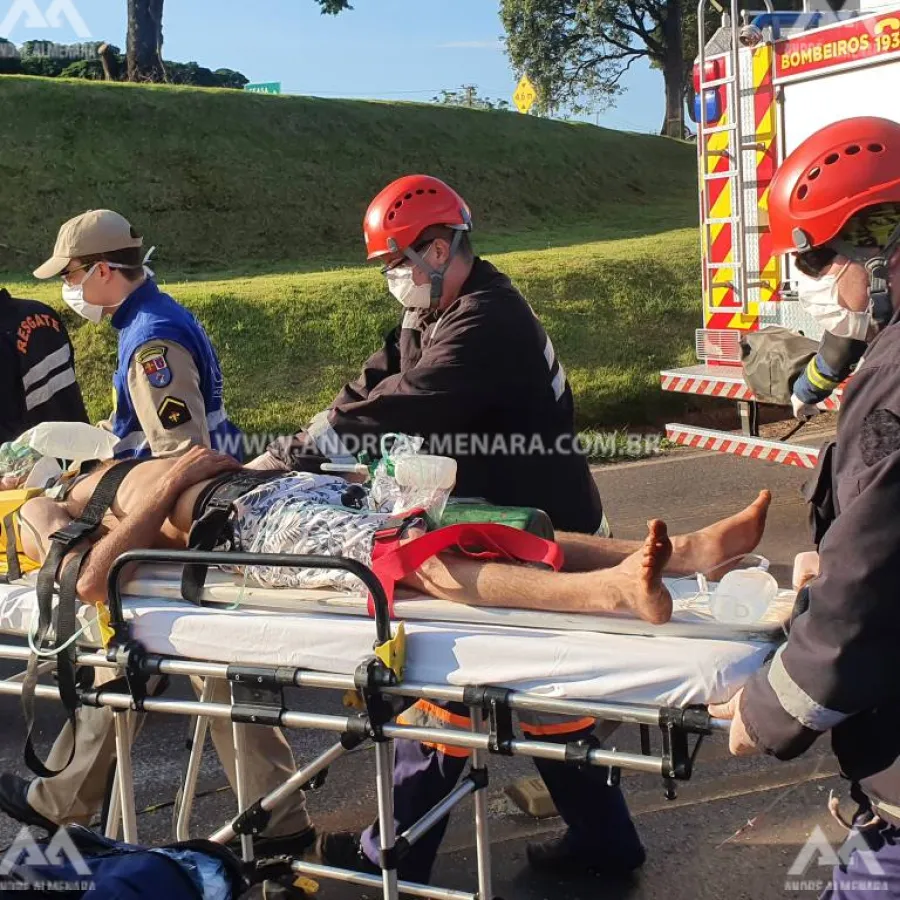 Motorista é resgatado pelo Corpo de Bombeiros após sofrer acidente em Maringá