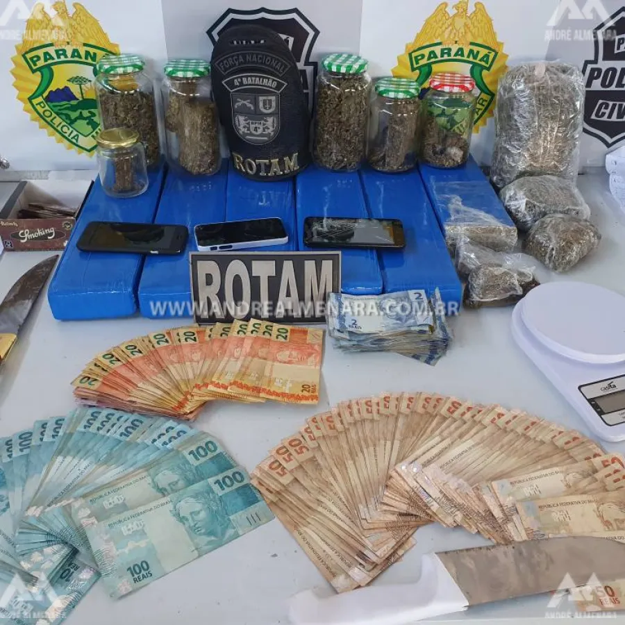 ROTAM de Maringá apreende grande quantidade de drogas e dinheiro com traficante