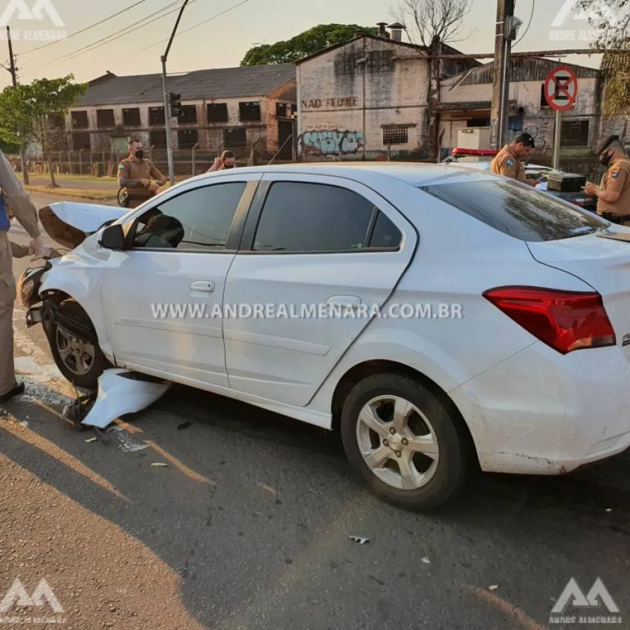 Viatura da Polícia Militar é atingida por outro veículo na Avenida Horácio Racanello