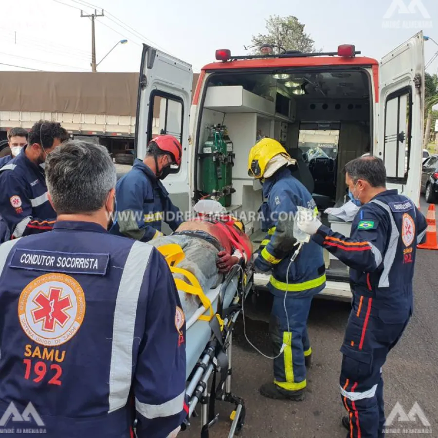 Motociclista fica gravemente ferido em acidente na Avenida Morangueira
