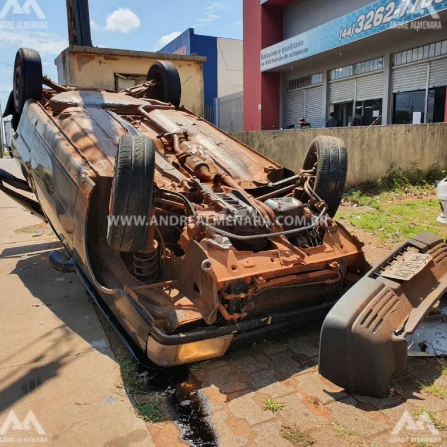 Motorista descontrolado capota veículo e causa grandes prejuízos em Maringá