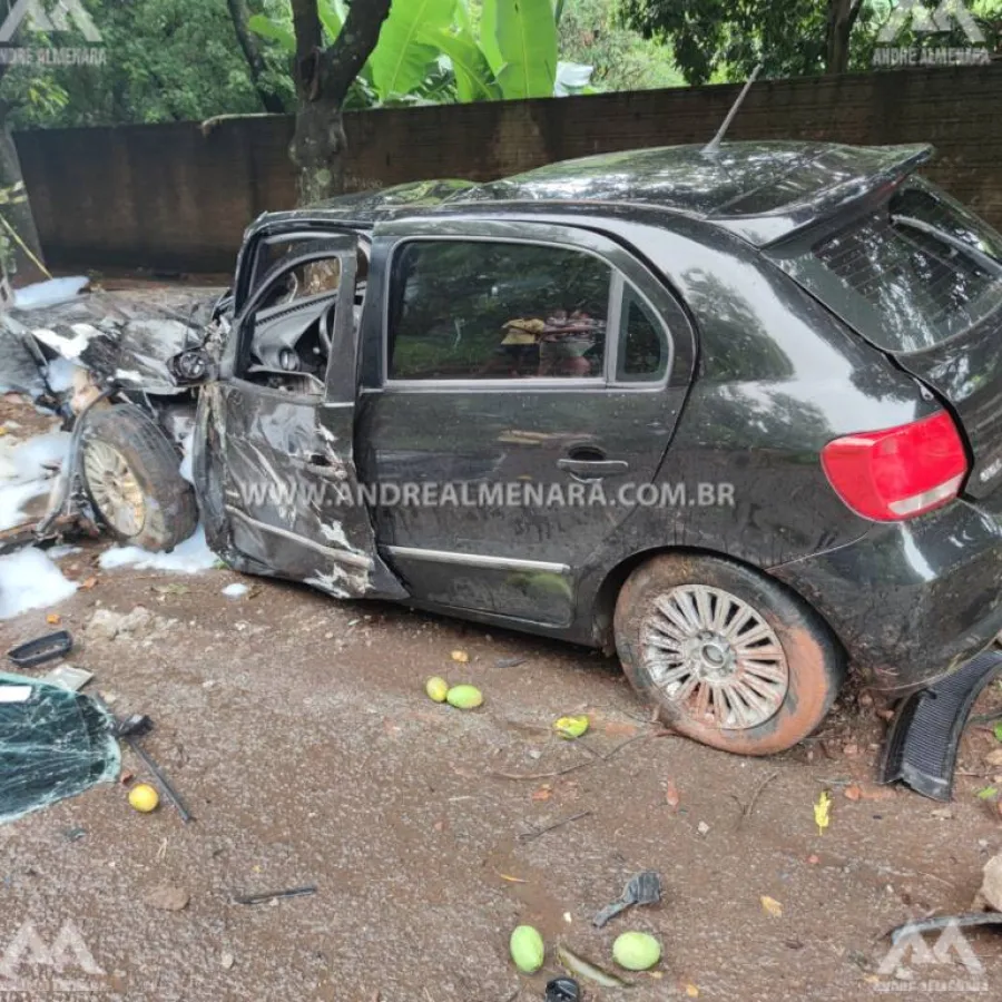 Motorista de aplicativo escapa da morte em acidente impressionante em Maringá