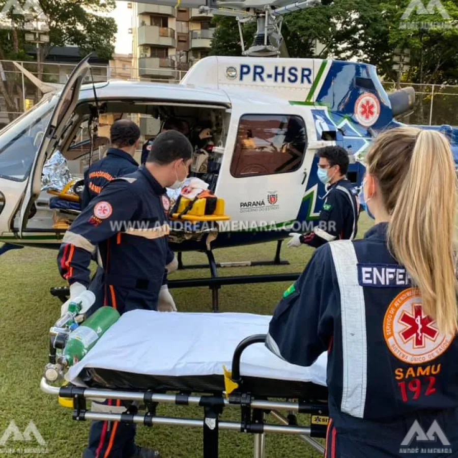 Helicóptero do Samu transporta vítima para Maringá após acidente grave em rodovia