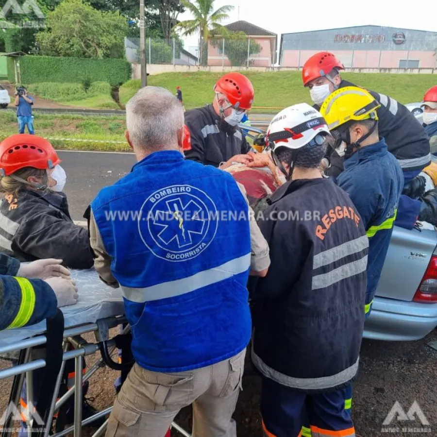 Casal fica ferido em capotamento na rodovia BR-376 em Maringá