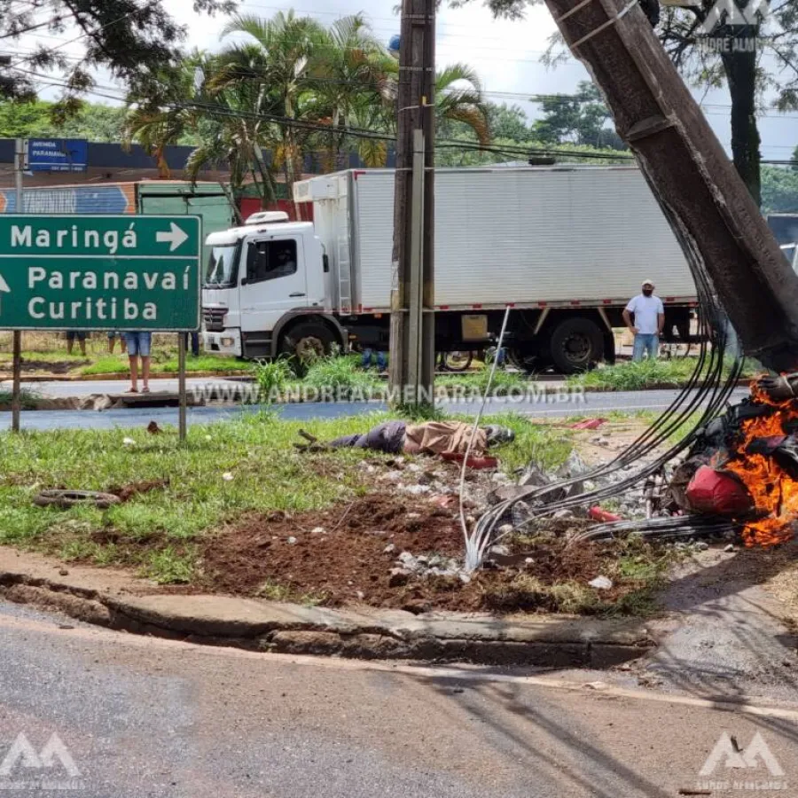 Motociclista morre ao ser atingido por carreta no perímetro urbano de Maringá