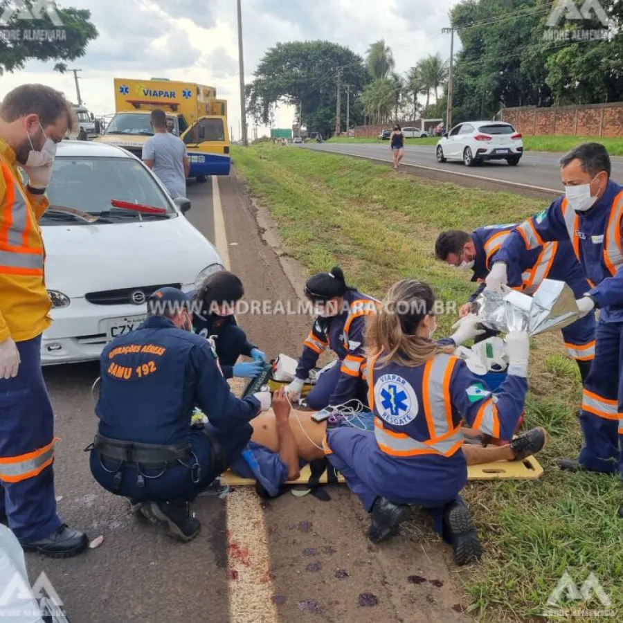 Motociclista fica ferido ao se envolver em acidente na BR-376 em Maringá