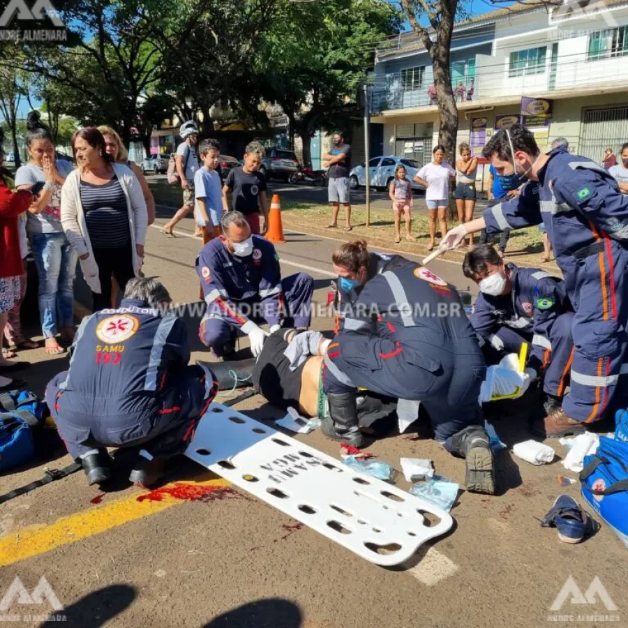 Motociclista sofre várias fraturas expostas em acidente gravíssimo em Maringá