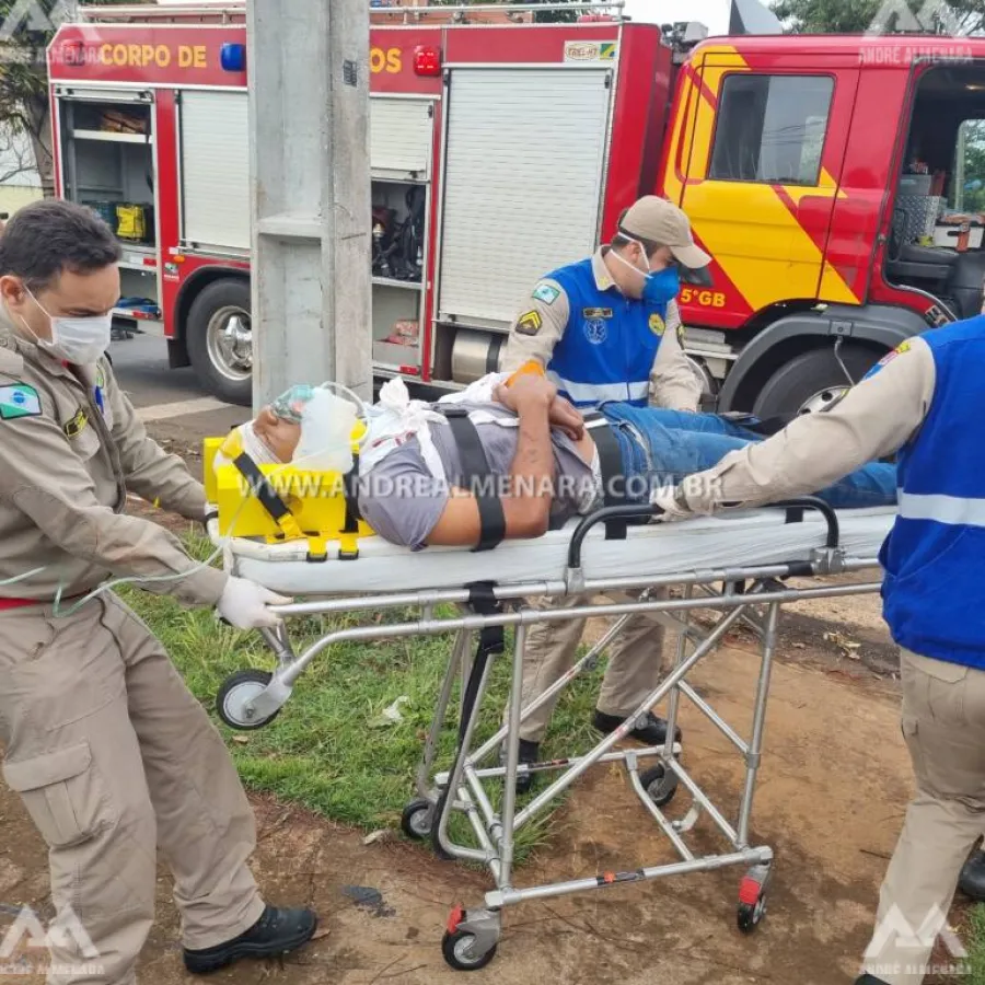 Empilhadeira tomba deixando homem ferido em Maringá