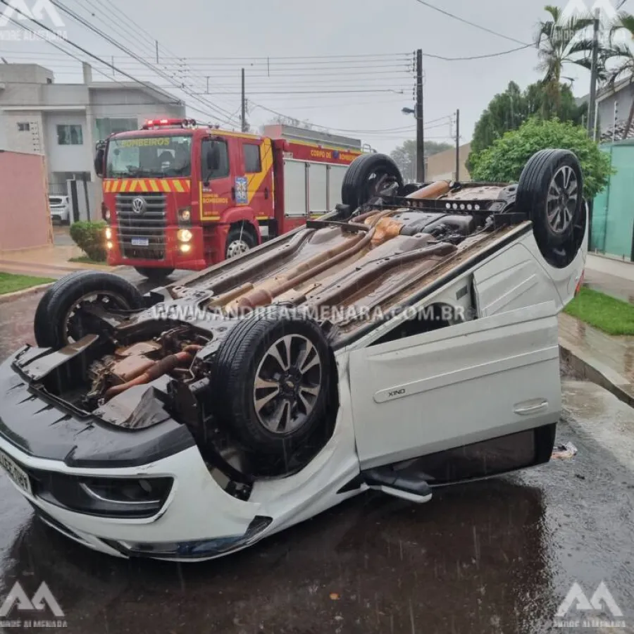 Motorista perde controle e capota veículo no Jardim Monte Carlo