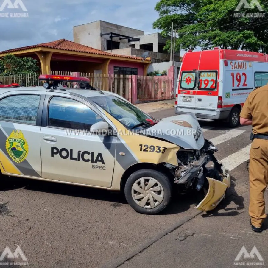 Motorista invade preferencial e bate em viatura da Polícia Militar
