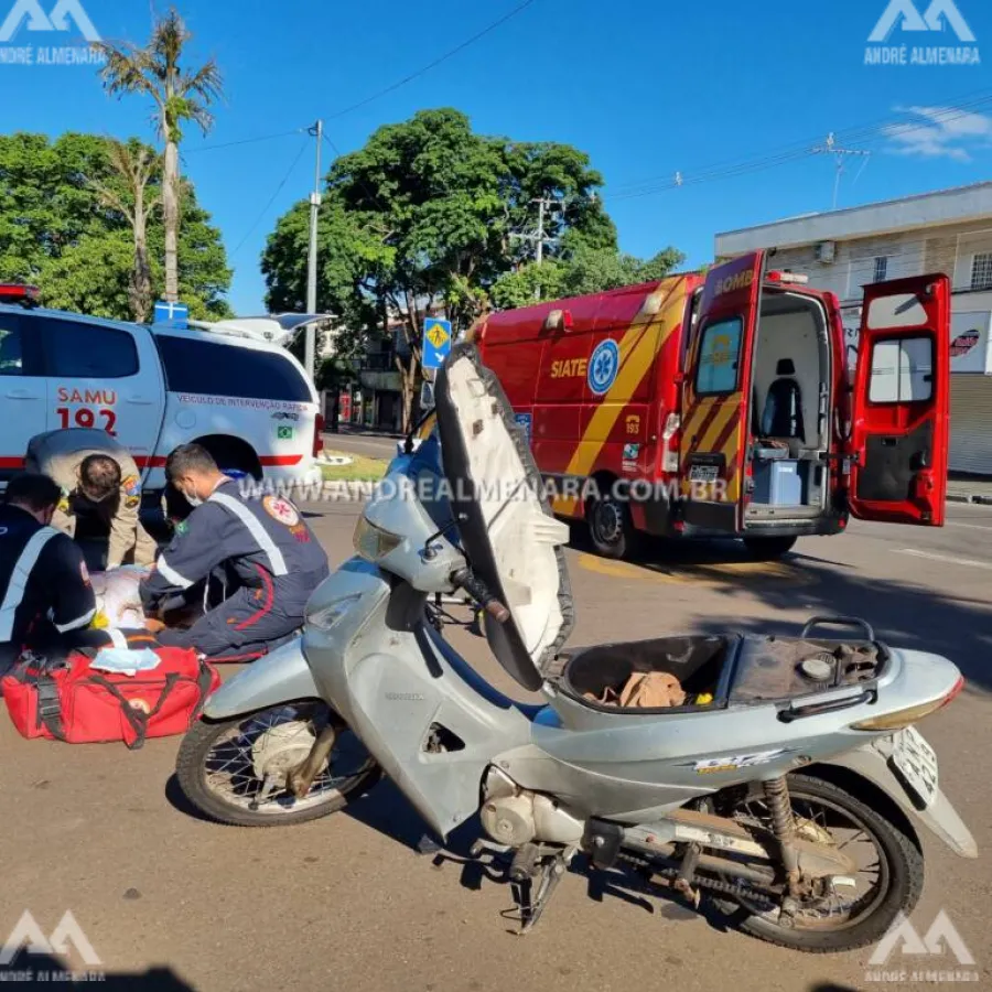 Mulher é intubada ao sofrer queda de moto na Avenida das Palmeiras em Maringá