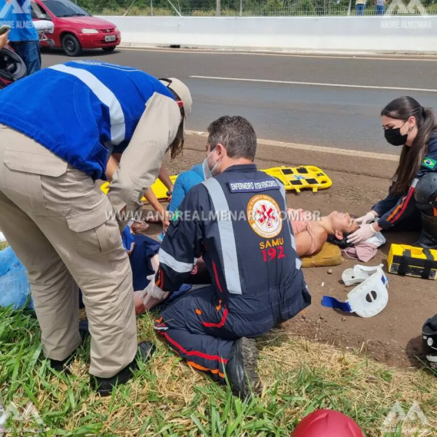 Casal fica ferido após pneu de moto estourar na rodovia 323