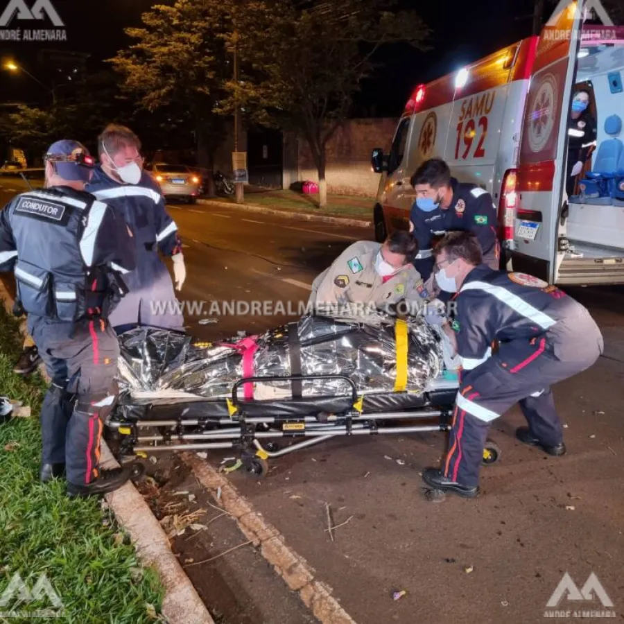 Pedestre é intubado ao ser atropelado por moto em avenida de Maringá