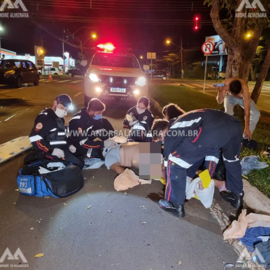 Pedestre é intubado ao ser atropelado por moto em avenida de Maringá