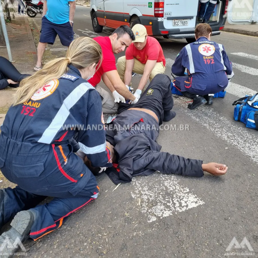 Casal fica gravemente ferido ao sofrer acidente de moto no Jardim Alvorada em Maringá.