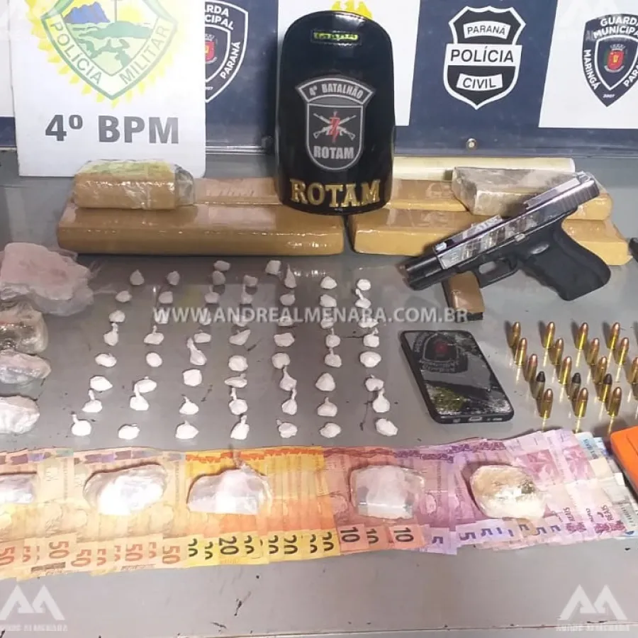 Traficante é preso com grande quantidade de drogas e pistola em Maringá.