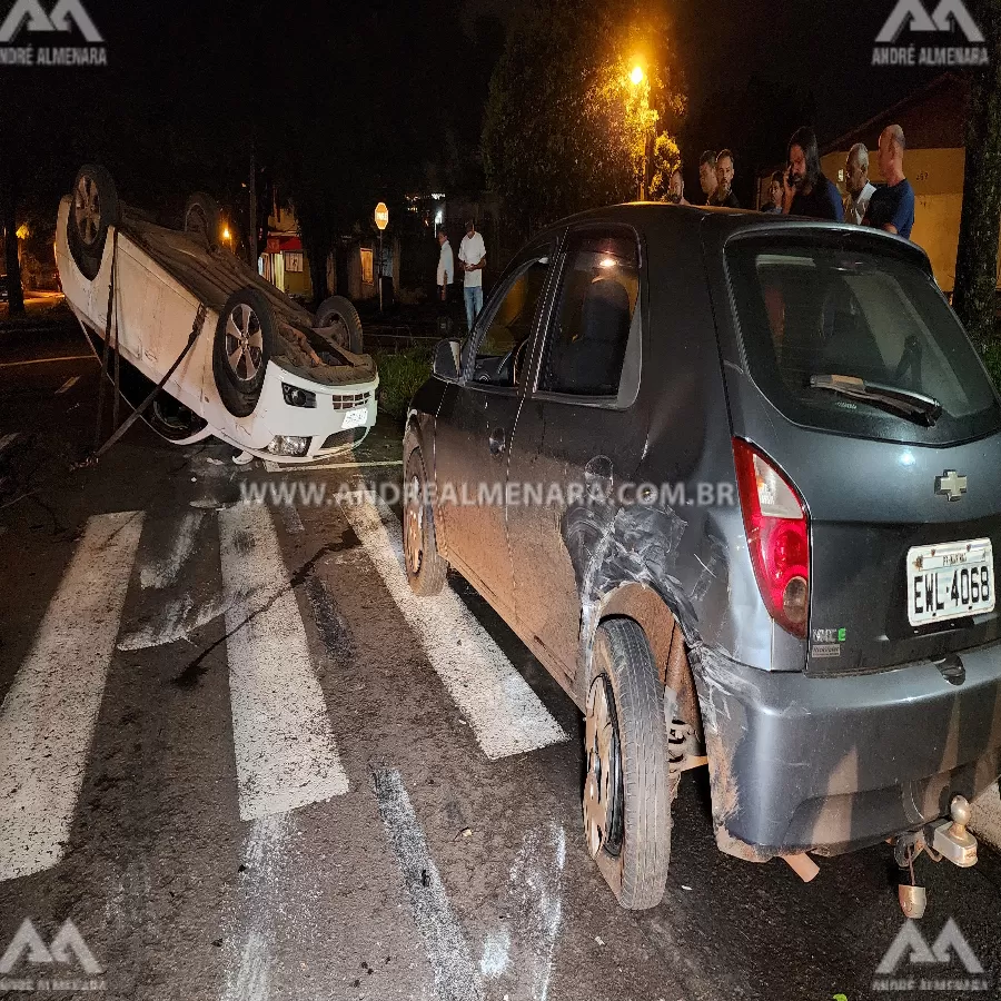 Mulher passa mal e capota veículo no Jardim Alvorada em Maringá.