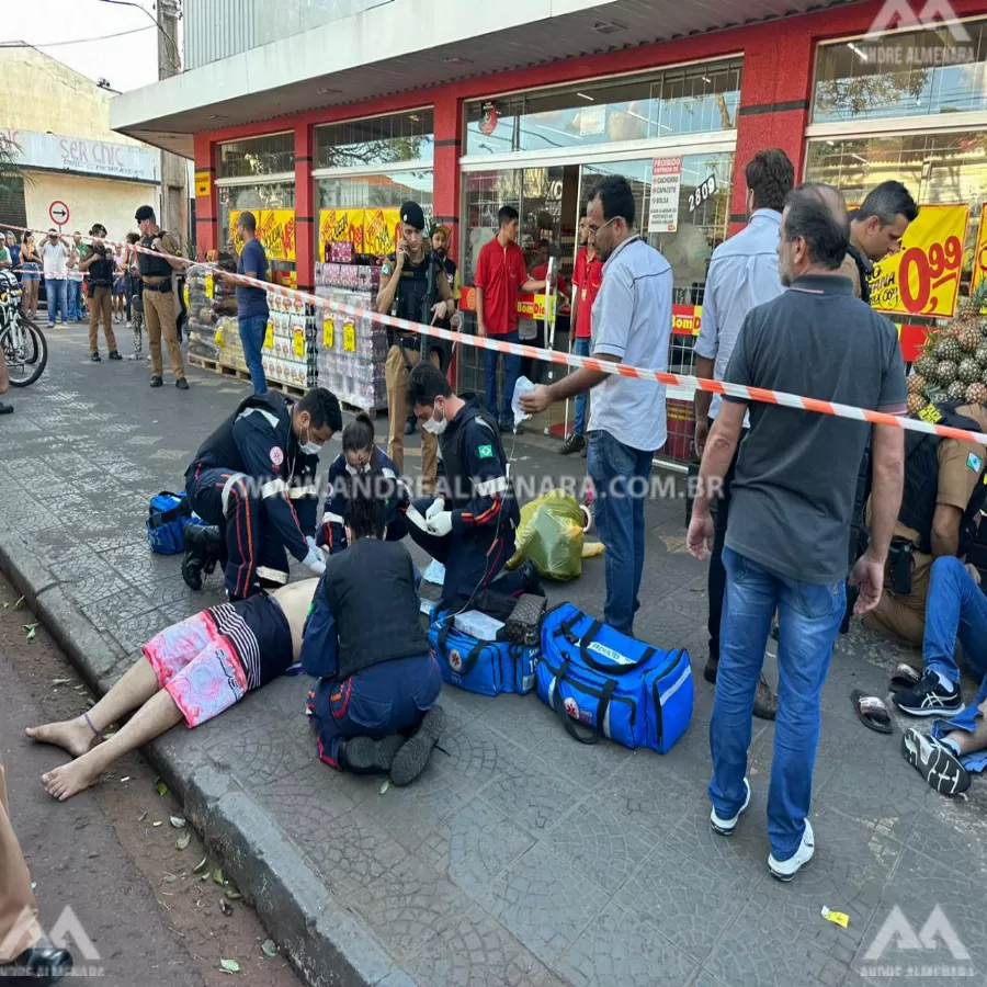 Furto em mercado de Maringá termina com policial esfaqueado, ladrão baleado e avó presa
