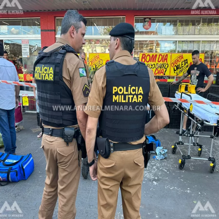 Furto em mercado de Maringá termina com policial esfaqueado, ladrão baleado e avó presa