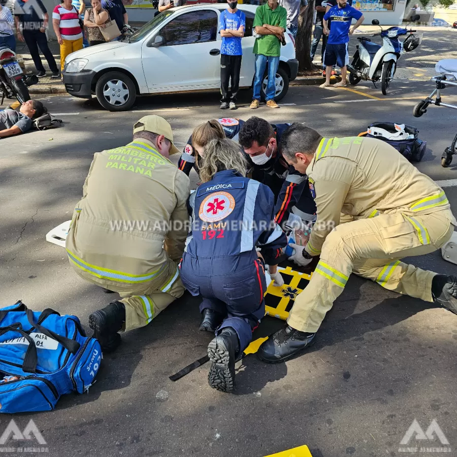 Motociclista atropela senhora de idade na faixa de pedestre na Avenida Mandacaru