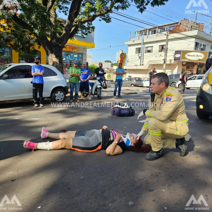 Motociclista atropela senhora de idade na faixa de pedestre na Avenida Mandacaru