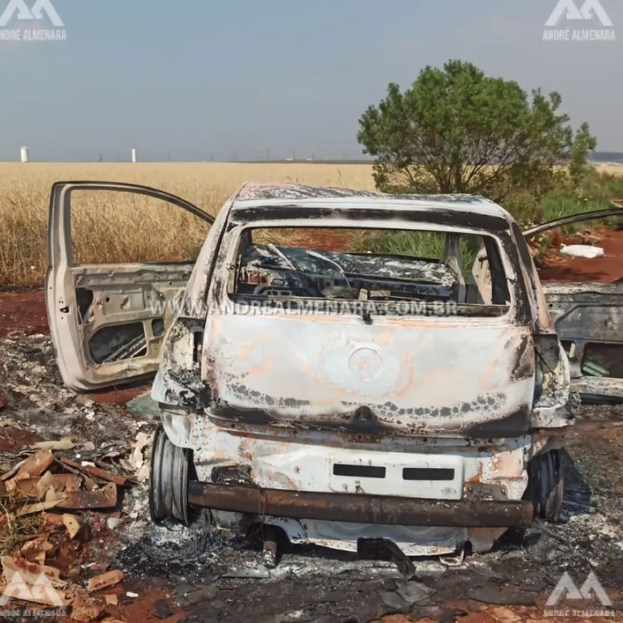Carro encontrado incendiado em Sarandi pode ter sido usado em homicídio em Maringá