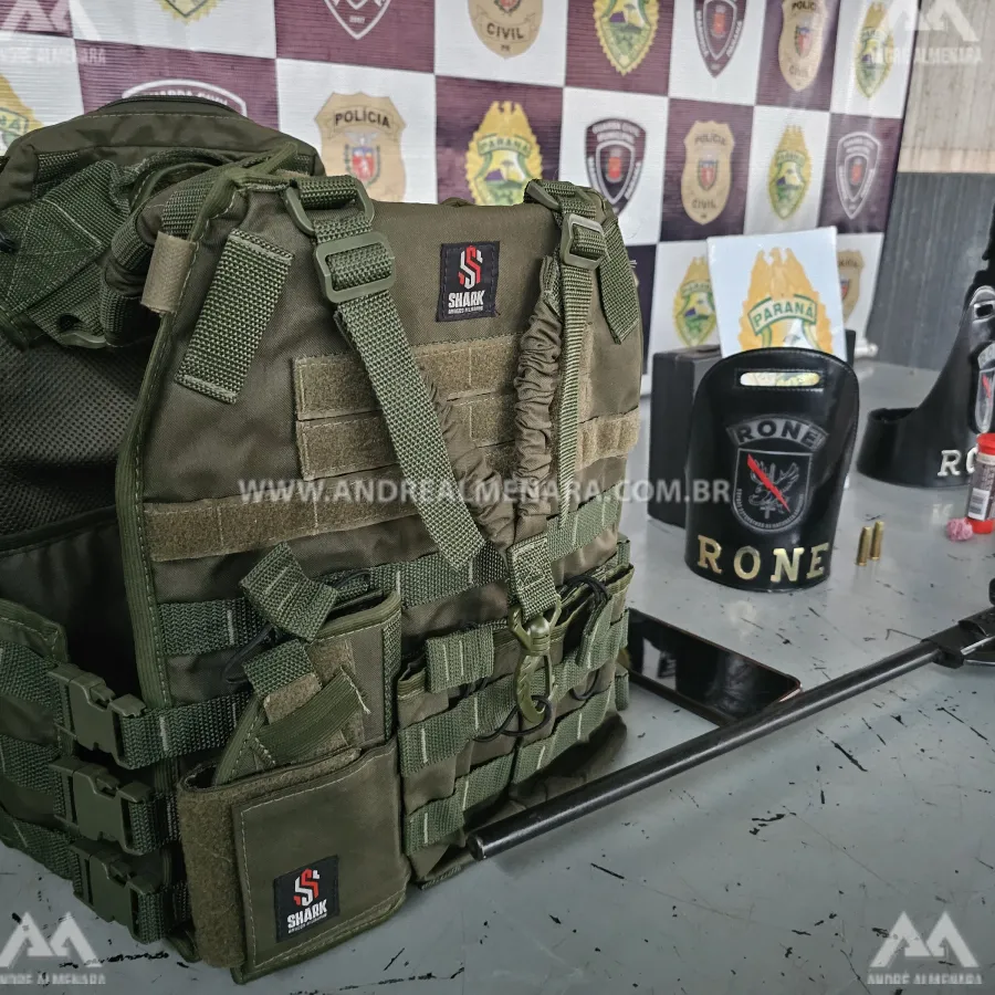 RONE prende suspeito em Mandaguaçu com coletes balísticos, arma e munições