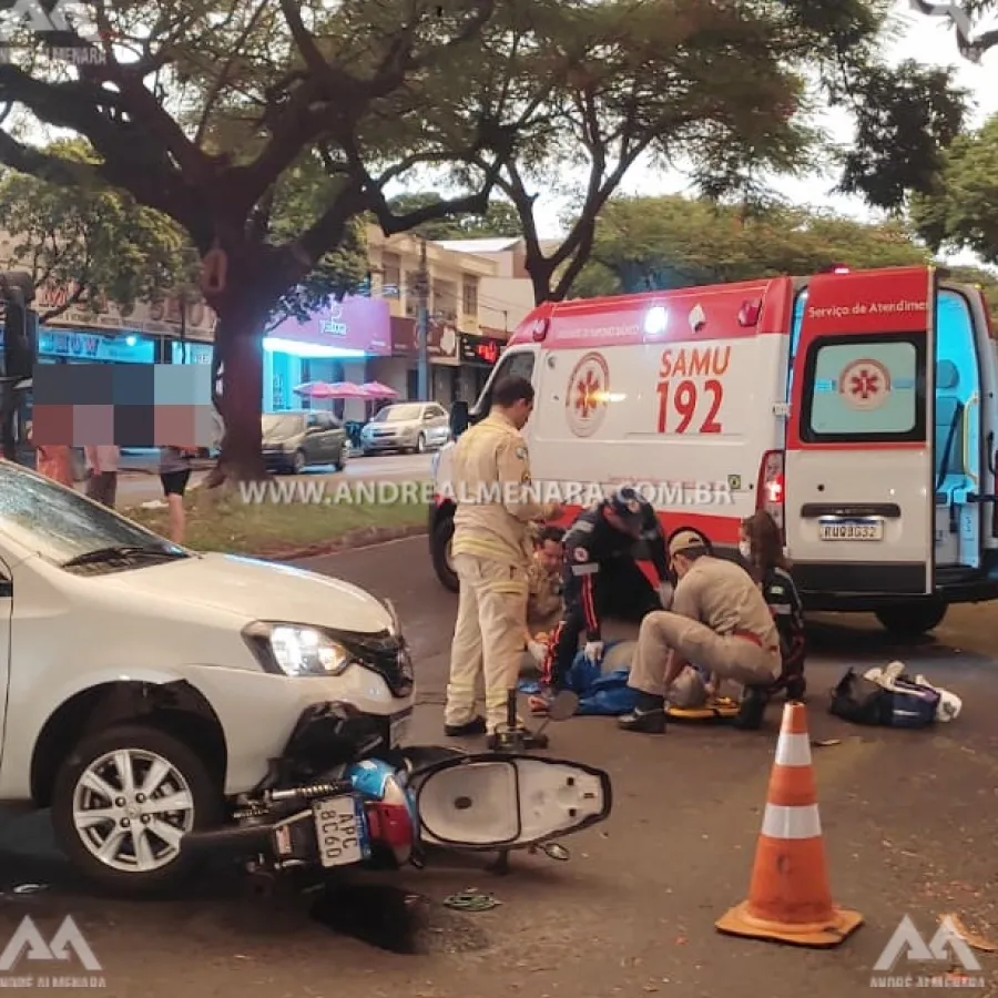 Mulher fica ferida após automóvel cruzar preferencial no Jardim Alvorada